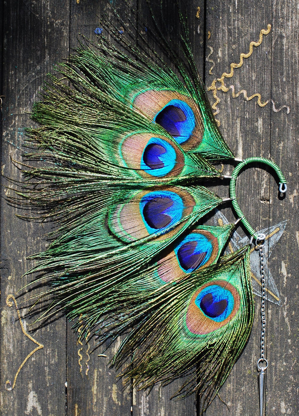 Feather Ear Cuff - Peacock's Eyes