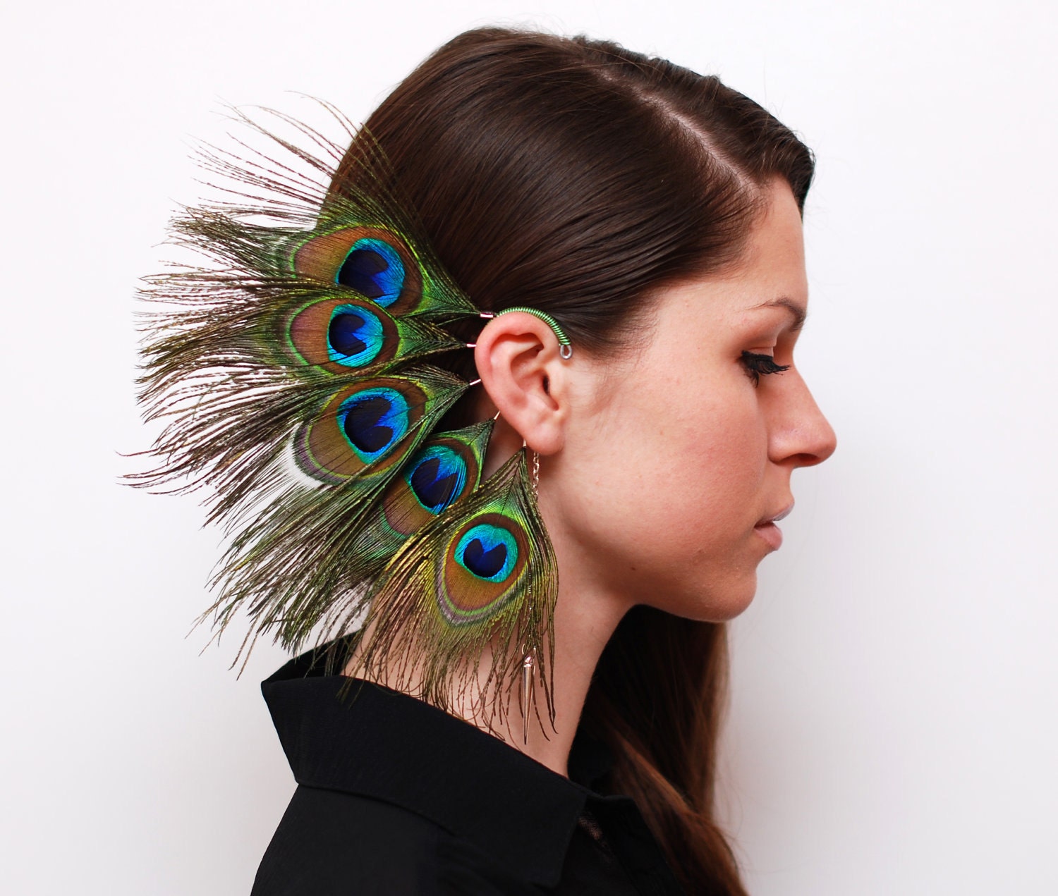 Feather Ear Cuff - Peacock's Eyes