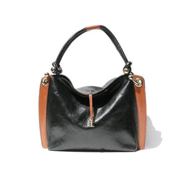 black and brown Italian leather bag