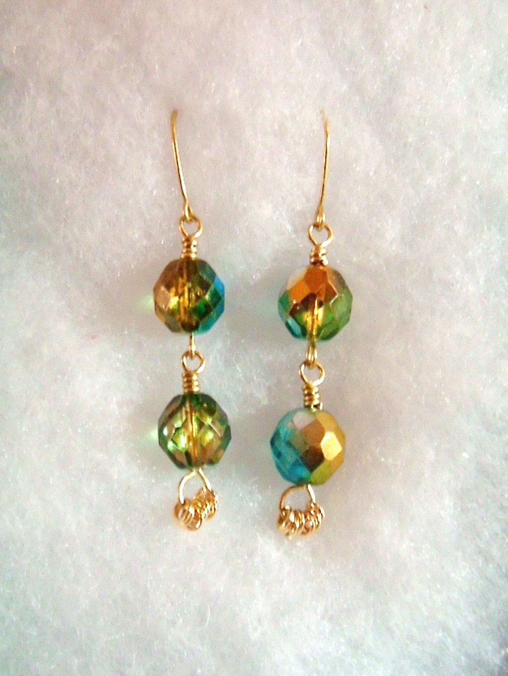 Aqua and Gold Czech Glass Earrings