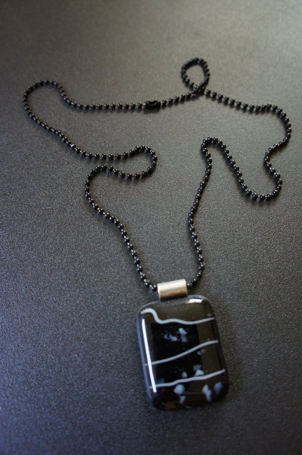 Mod B&W Glass-Fused (long) Pendant Necklace