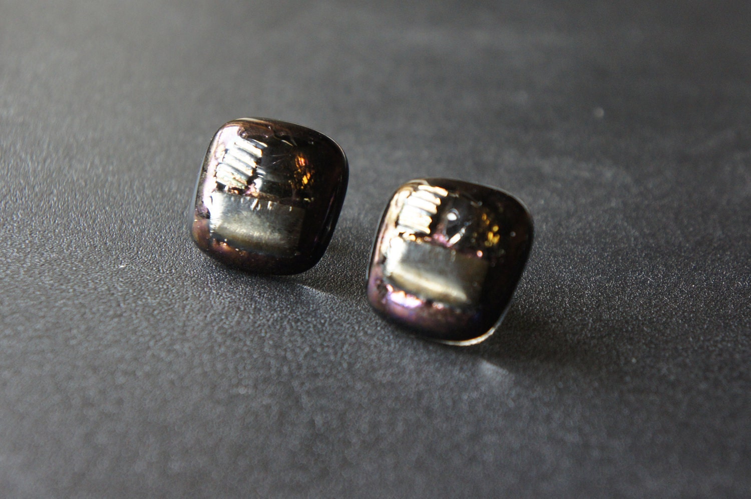 Lg Dichroic/Brown Glass Earring Posts