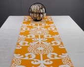 Orange Table Runner Tablecloth - Orange Color, White Color, 60 inch Table Runner  60" long
