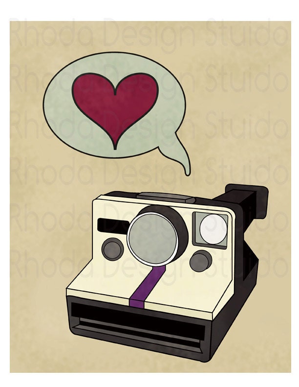 Polaroid Camera Love 8 x 10 Digital Print (Retro Cameras)