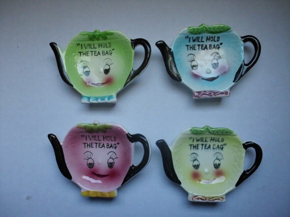 Vintage Set of 4 Tea Bag Holders with Rack JAPAN by pinkpalmtree