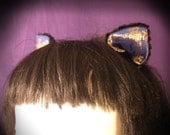Blue and Gold Brocade/ Black Luxury Cat Ears - Absolute Devotion
