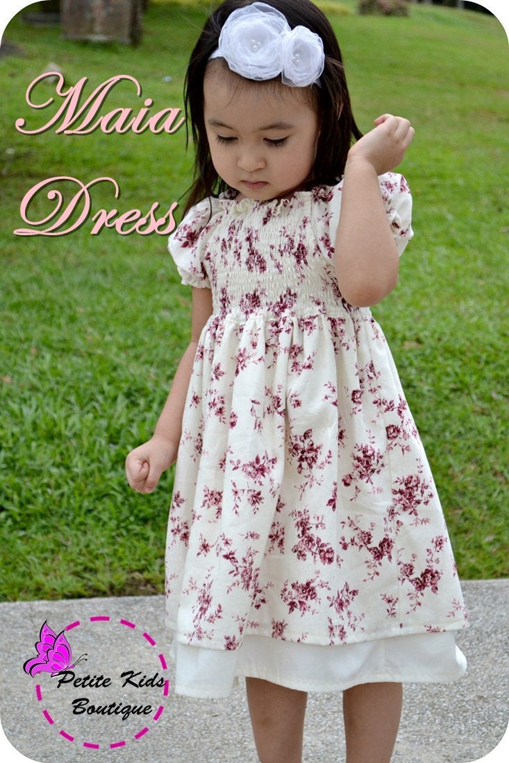 Maia Dress for Girls 12M-8Y PDF Pattern & Instruction-Shirred bodice -Attached underskirt.-Puffy sleeves-Perfect for Christmas