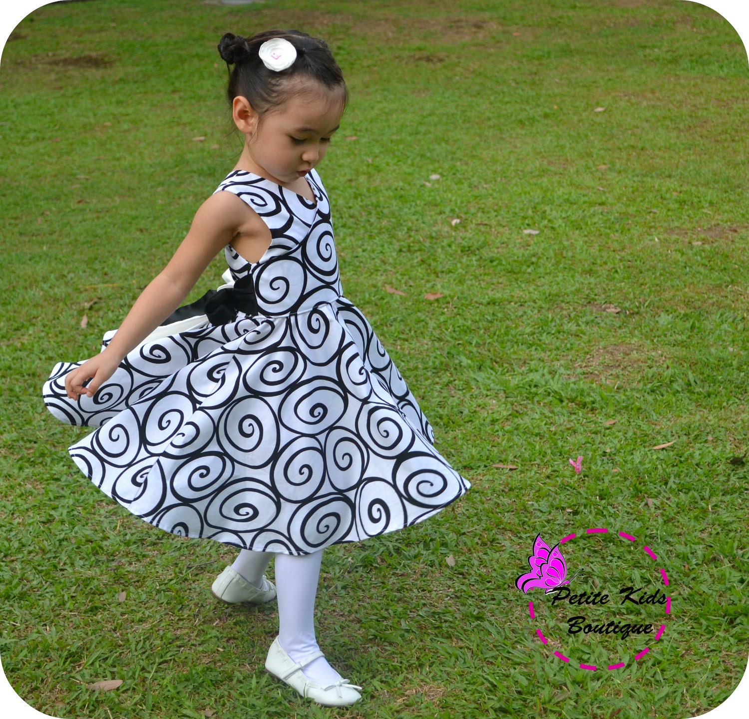 Donna Dress for Girls 12M-8Y  PDF Pattern & Instruction-crisscross front-low back-circle skirt-big bow