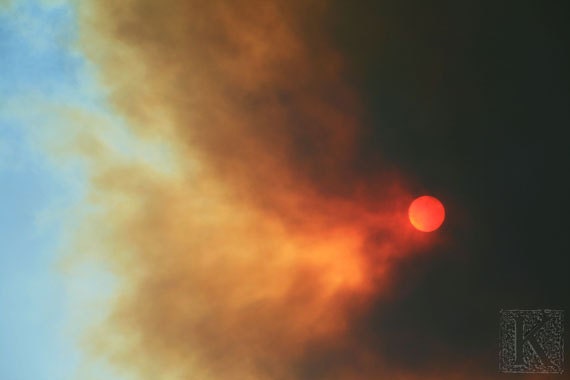 California wildfires - Signed photo 8 x 12 - BOGO sale - sun fog smog cloud sky blue orange fire obscured