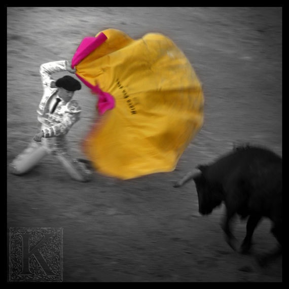 Before the toril - Signed photo 8 x 8 - BOGO sale - Corrida Bullfighting Bulls Torero Matador Bullfight yellow pink folklore