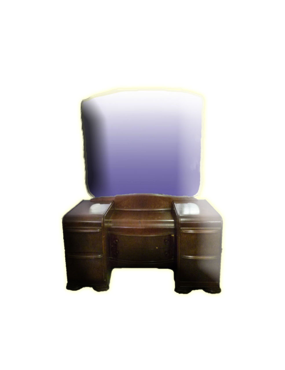 Vintage ART DECO VANITY: Mahogany 'Waterfall' Deco style w/ Huge Mirror