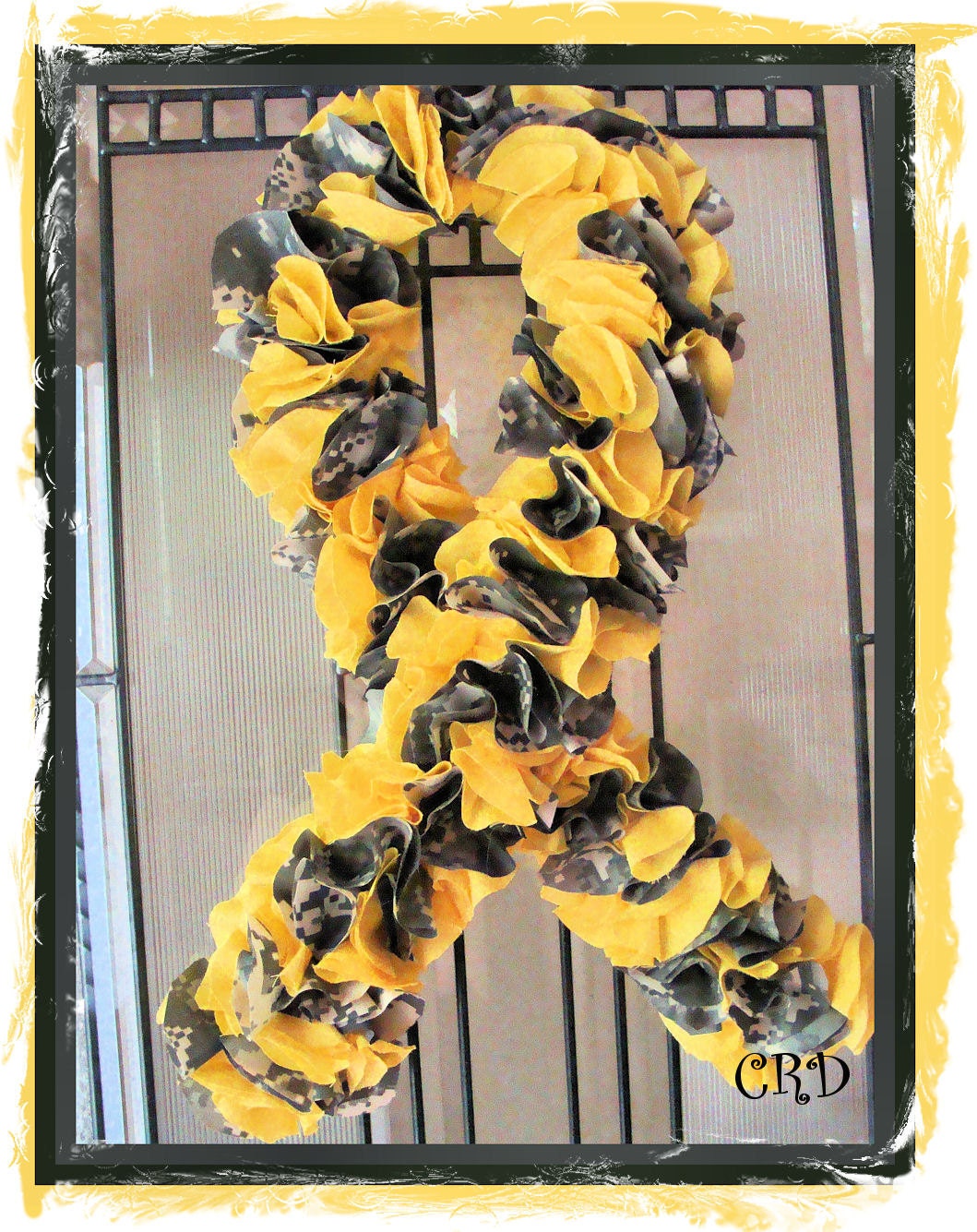 US Army ACU DIGITAL Camo Yellow Awareness Ribbon Door Wreath