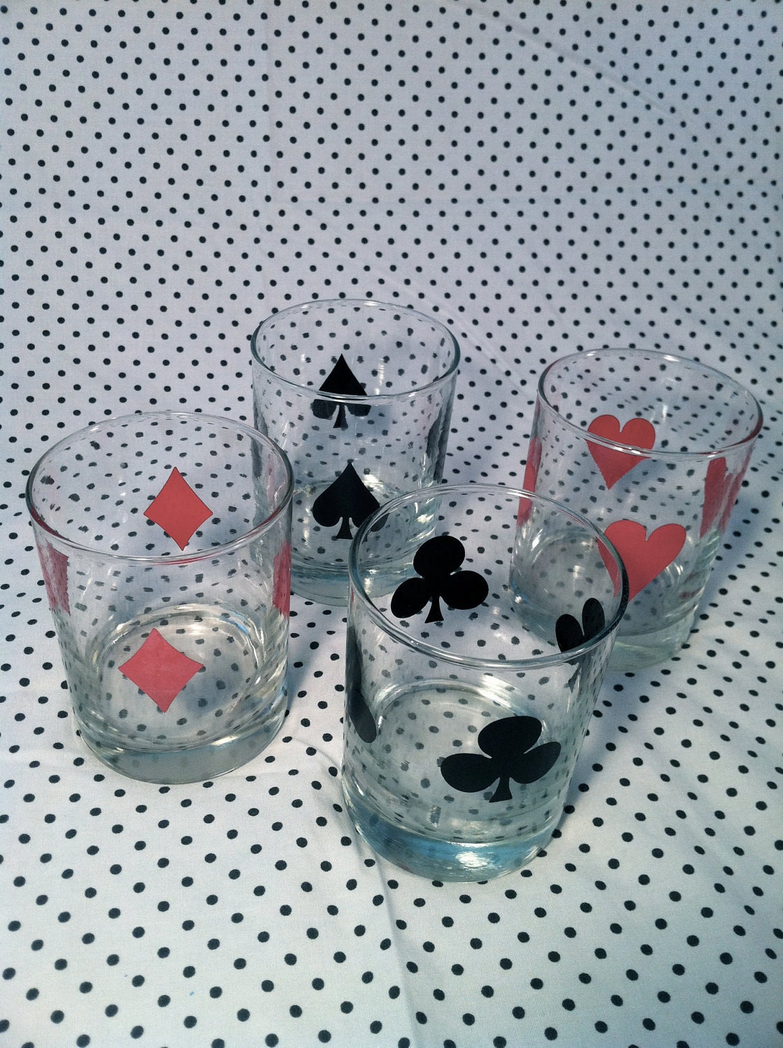 Items similar to 4 Playing Card Drinking Glasses Heart Spade Diamond