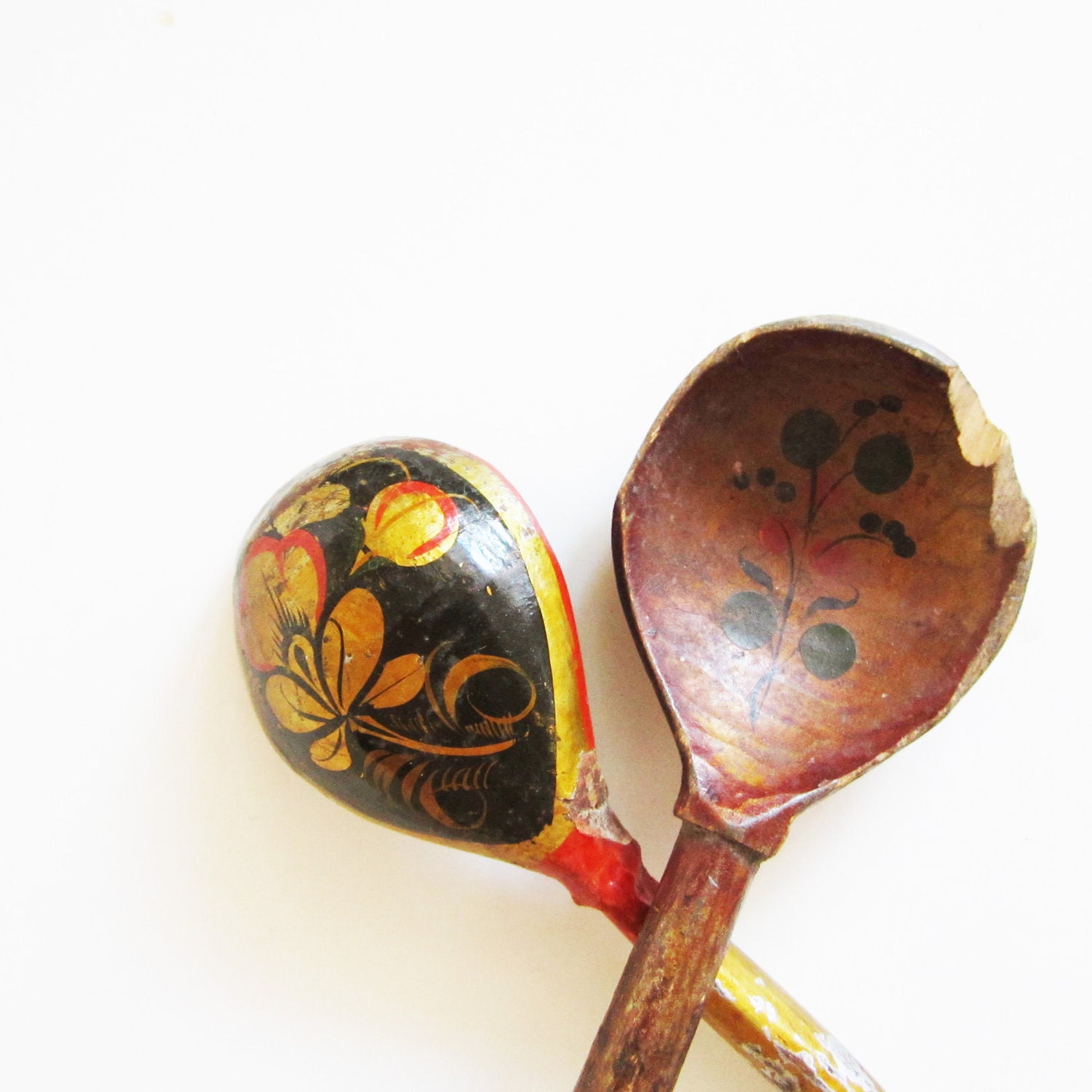 WOODEN SPOONS 2 VINTAGE hand made and painted, use for assemblage, home decor, kitchenware.