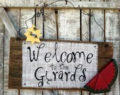 Summer Watermelon Sunflower Personalized Welcome Burlap Sign Door Hanger