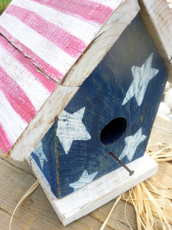 Reclaimed Wood Americana Flag Birdhouse Fourth of July Patriotic President's Day