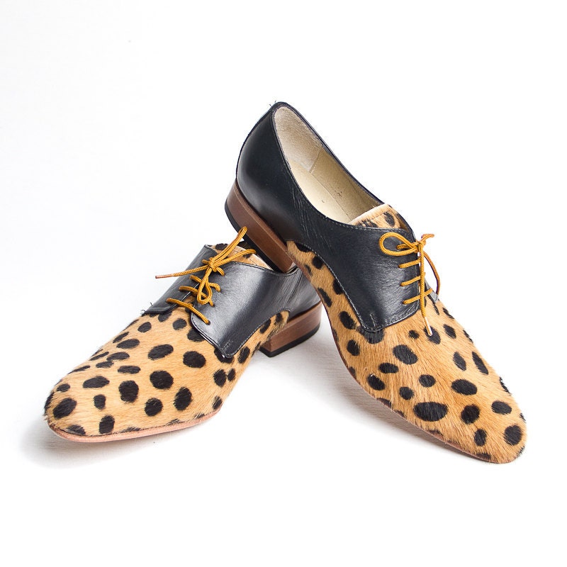 animal print derby shoes - faux leopard skin derby shoes - FREE SHIPPING - goodbyefolk
