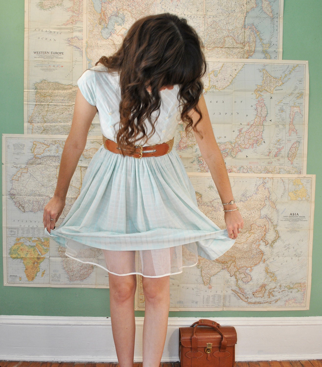 Vintage 50s pastel plaid babydoll dress (( small ))