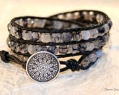 Black Fire Agate Beaded Leather Wrap Bracelet - Chan Luu Style
