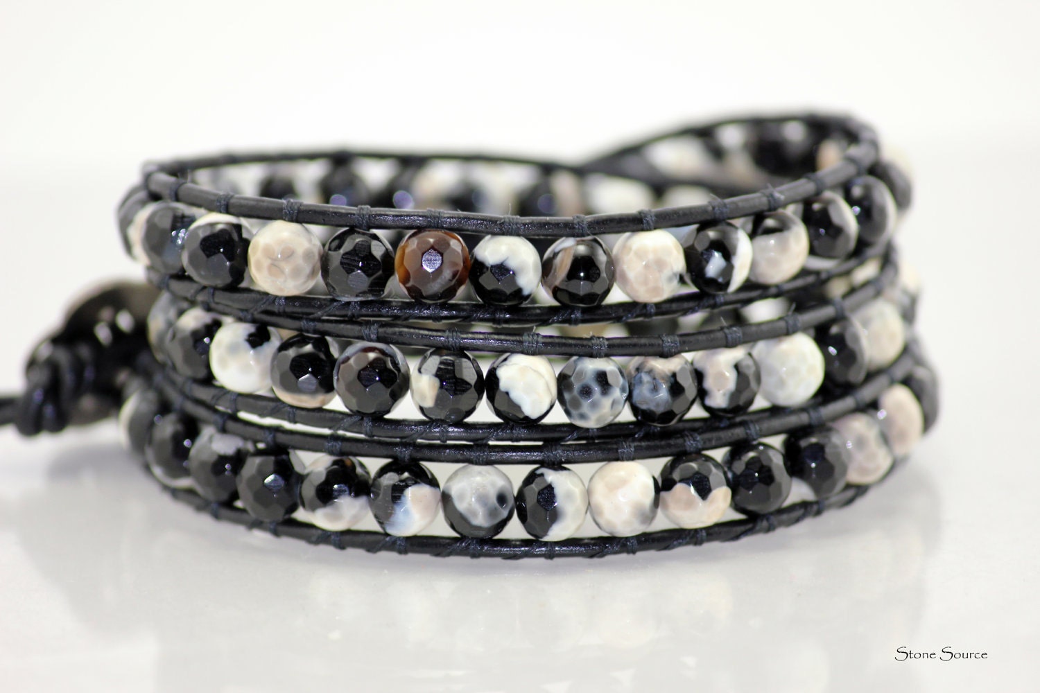 Leather Wrap Bracelet - Black and Cream - Chan Luu Style