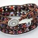 Wrap Bracelet - Cranberry Faceted Fire Agate - Sterling Silver Heart Charm