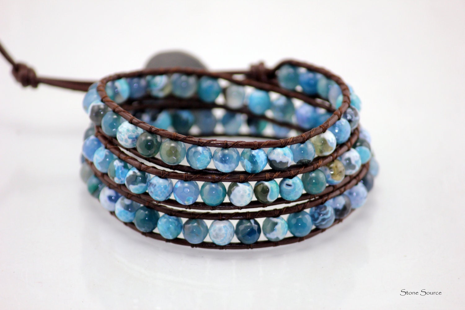 Turquoise Leather Wrap Bracelet - Beaded - Chan Luu Style