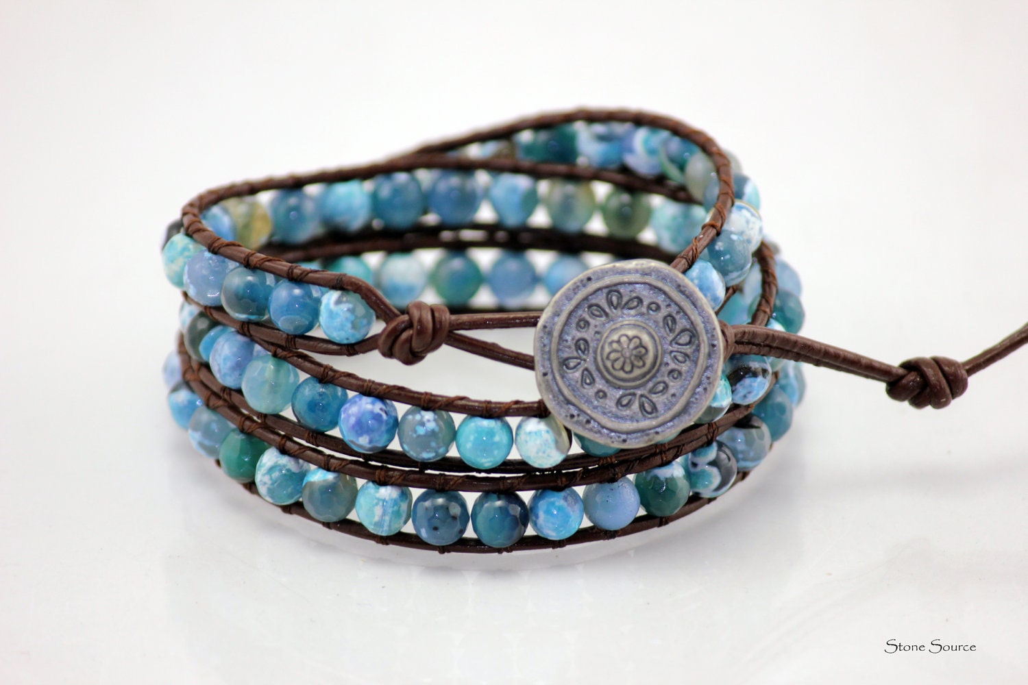 Turquoise Leather Wrap Bracelet - Beaded - Chan Luu Style