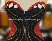 Queen of Hearts Costume Red Steel Boned Corset with Rhinestones Costume