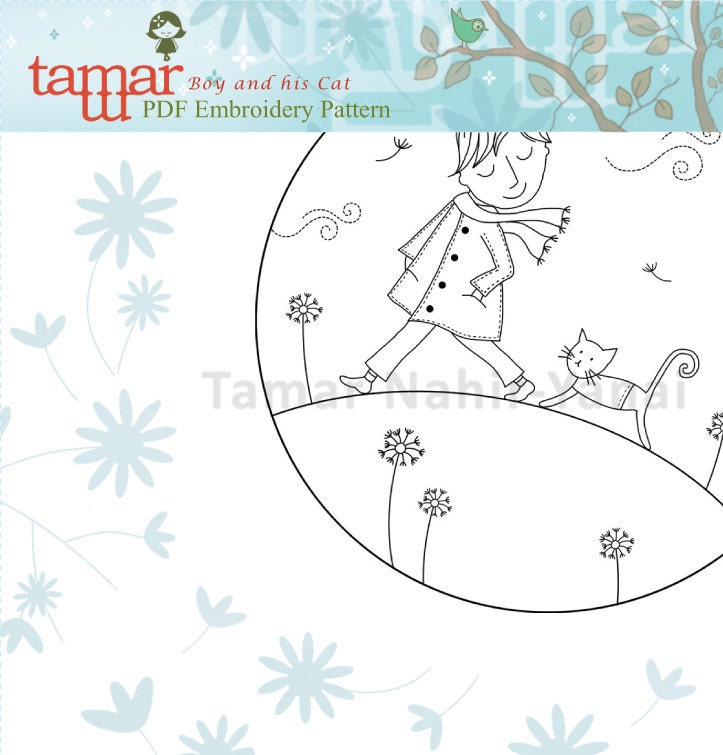 Embroidery patterns animal print  - Boy and his Cat