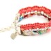 bracelet  psychedelic patterned jersey and coral red yarn and rolo chain