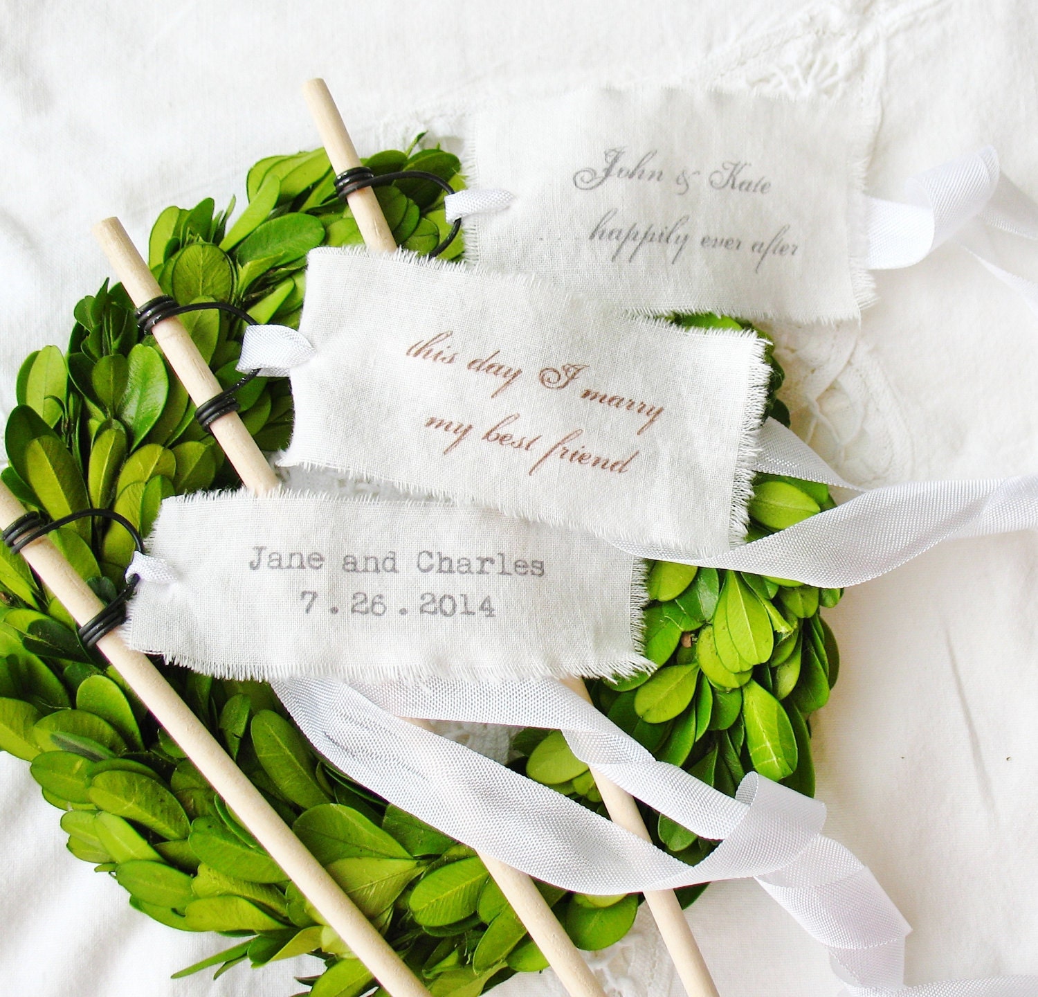 50 wedding wands . CUSTOM tags . cottage chic streamers instead of rice . bespoke . NO bells