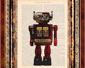 ROBOT Retro Vintage Art Print Antique 1800's Book Page or Dictionary Page Upcycled Recycled