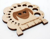 Sheep Knitting Needle Gauge, Laser Cut Wood, Sizes 0 to 17, Ruler