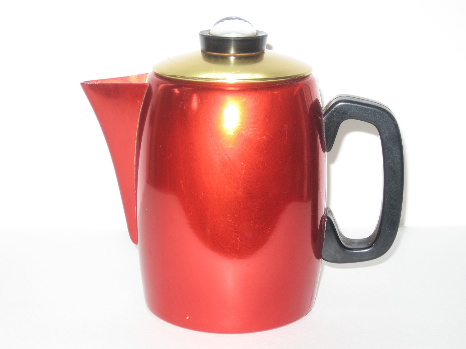 IloVan Norway Red Enameled Mid Century Modern Coffee Pot Percolator
