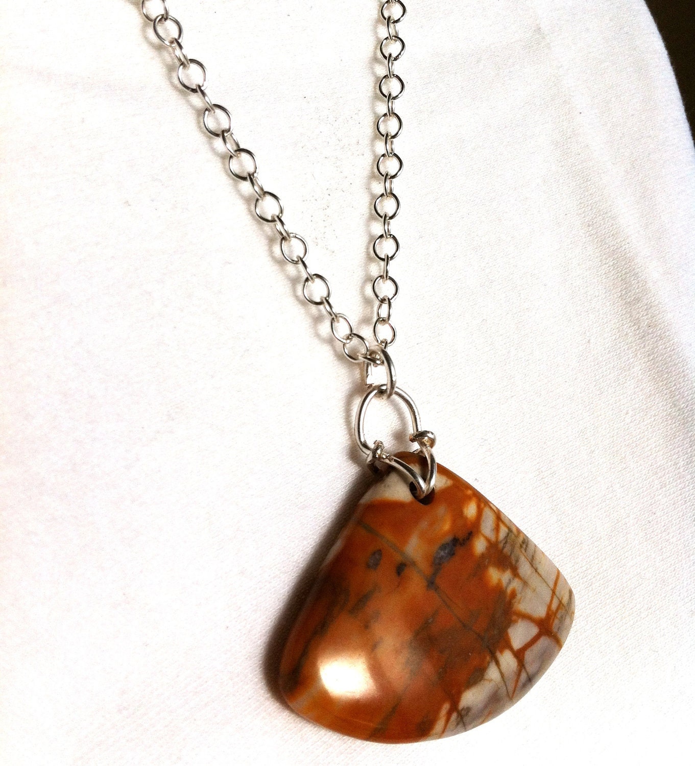 CARAMEL TOPPING - Picasso Jasper Fan Pendant Necklace