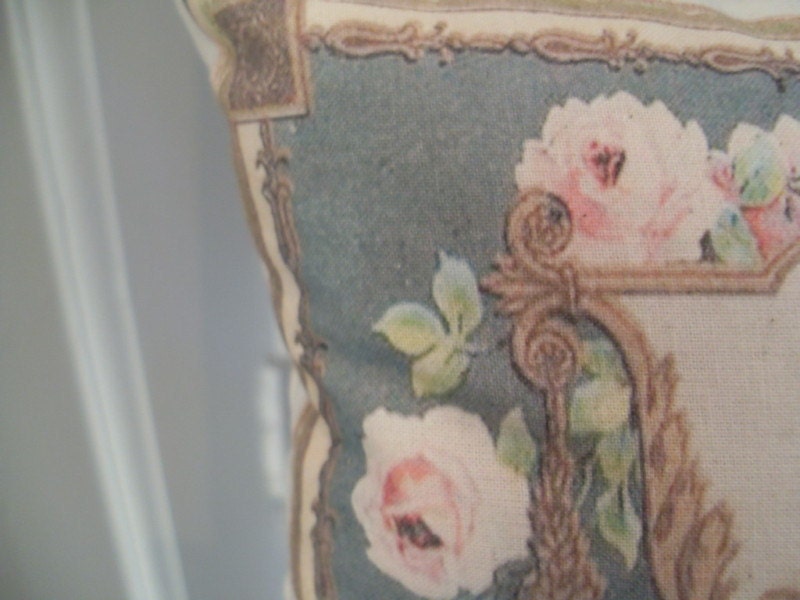 Savon French Style Aubusson Pink , Blue,Vintage Perfume Label Roses Cushion bolster pillow