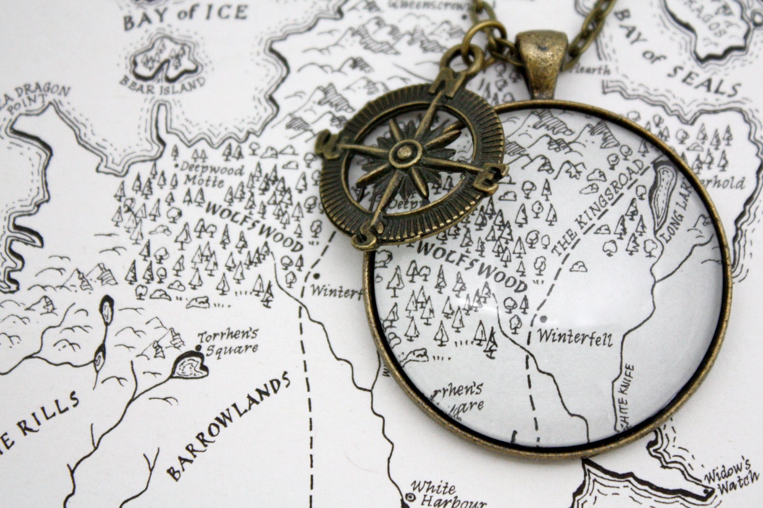 Game of Thrones 'Winterfell' Map Book Page Large Necklace