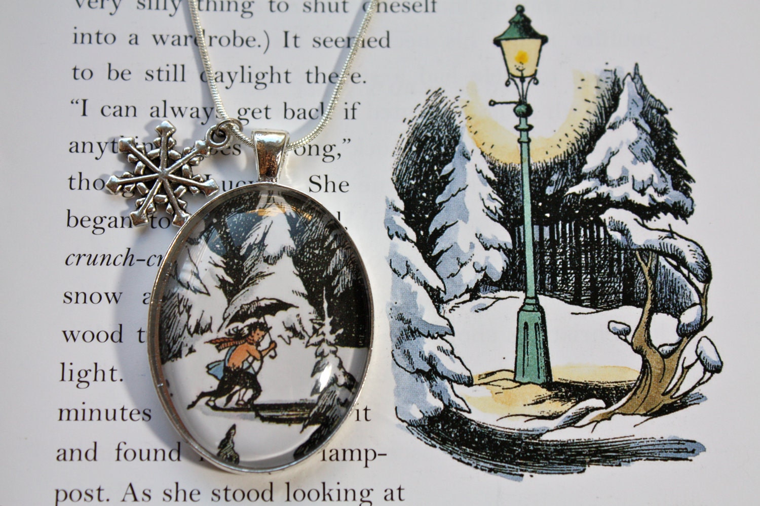Narnia: 'Lucy & Mr Tumnus' Winter Wonderland Book Page Illustration Necklace