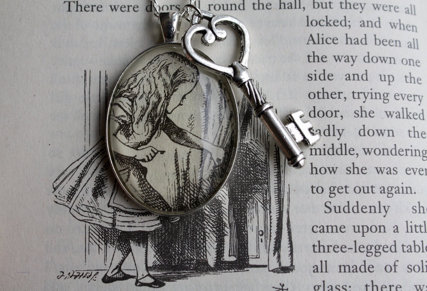 Key to Wonderland - Alice in Wonderland Illustration Necklace