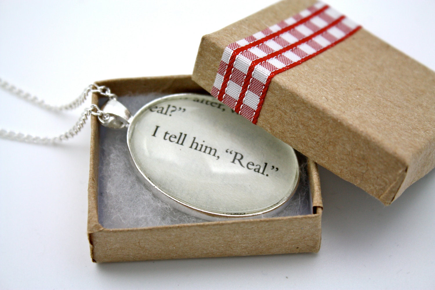 Hunger Games 'I Tell Him, 'Real'' Book Page Necklace