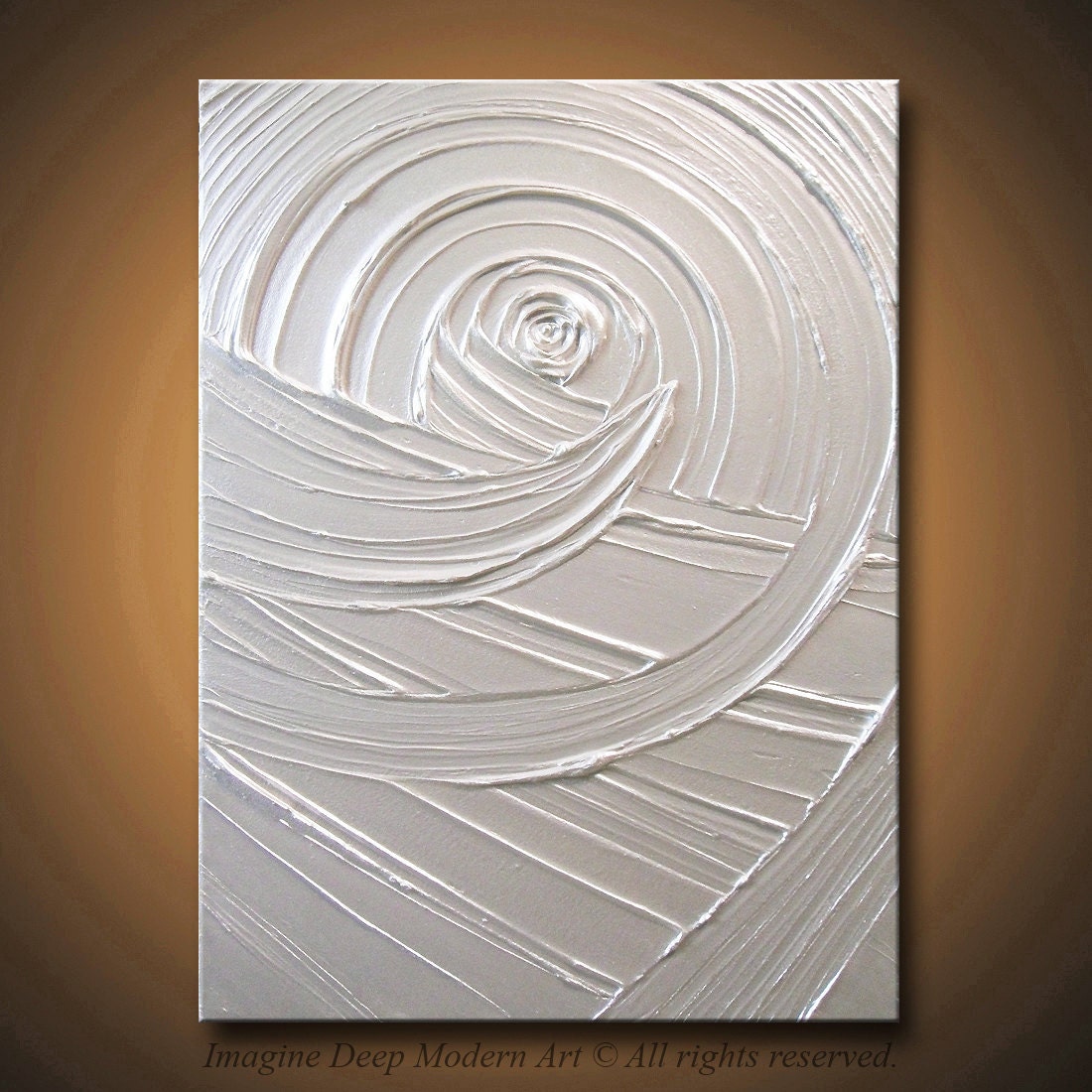 24x18 High Quality Original Art - Beautiful and Deep Texture - Modern Pearl White Sculptural Impasto Painting - Protecting Platinum Creation