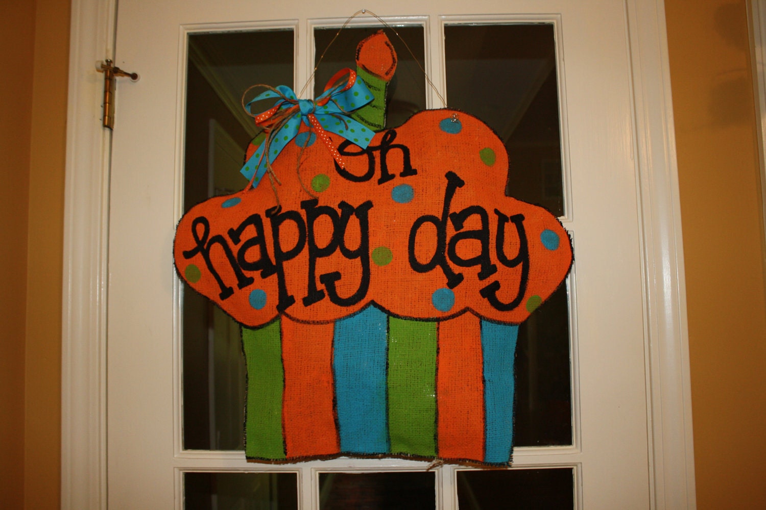 Birthday cupcake burlap door hanger