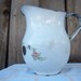 Vintage White Enamelware Milk Pitcher with Pink Roses Cottage Chic French Country Farmhouse.