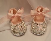 Pink Baby Rhinestone Shoes Swarovski Crystal leather shoe