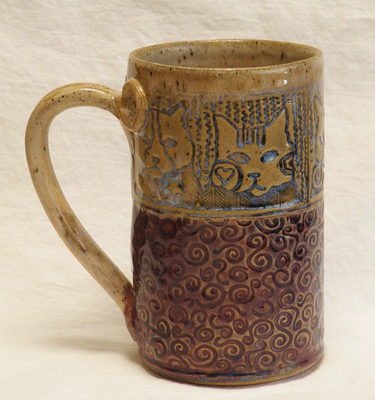 ceramic kitty coffee mug 16oz stoneware 16A087