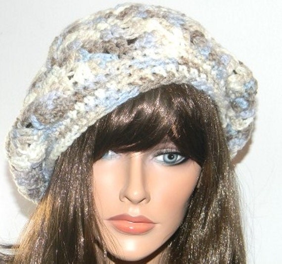 Slouchy Beanie/Beret/Tam Blue, mauve, cream --Starstruck Multi