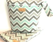 FREE SHIPPING - Baby Diaper Wet Bag Set w Changing Pad -Gray /Mist Chevron