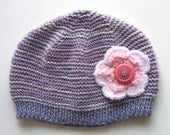 Womens / Ladies Retro Handmade Knitted Wool Beanie Hat with Flower & Buttons :  Mother's Day Gift Idea