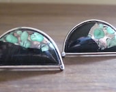 Cufflinks 1960s / Speidel / For Him / Unisex / Confetti Lucite / Mad Men / Black / Silver / Mid Century / Retro