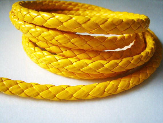 1 Yard of 7mm Yellow Round Braided Leather Cord